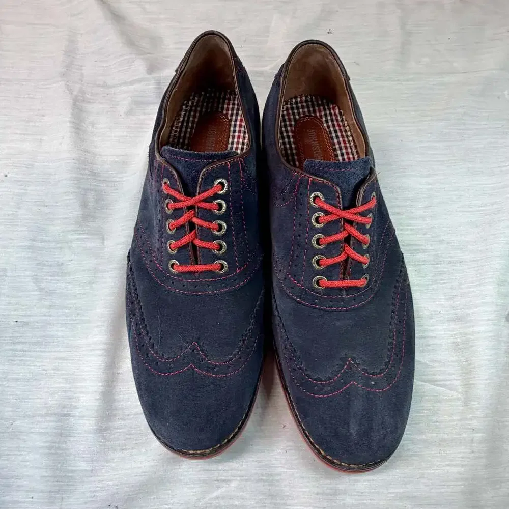 Johnston & Murphy Navy Blue Suede Wingtip Oxford Brogues with Red Laces
